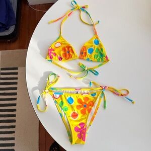 Moschino Multicolor Yellow Floral Bikini Size XS